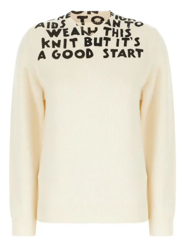 MM6 Maison Margiela Lettering-print Wool Sweater in White
