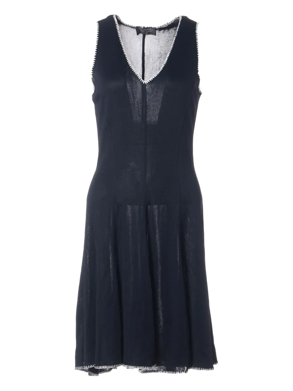 Pre-owned Chanel Whipstitch-trim Midi Dress In Blue