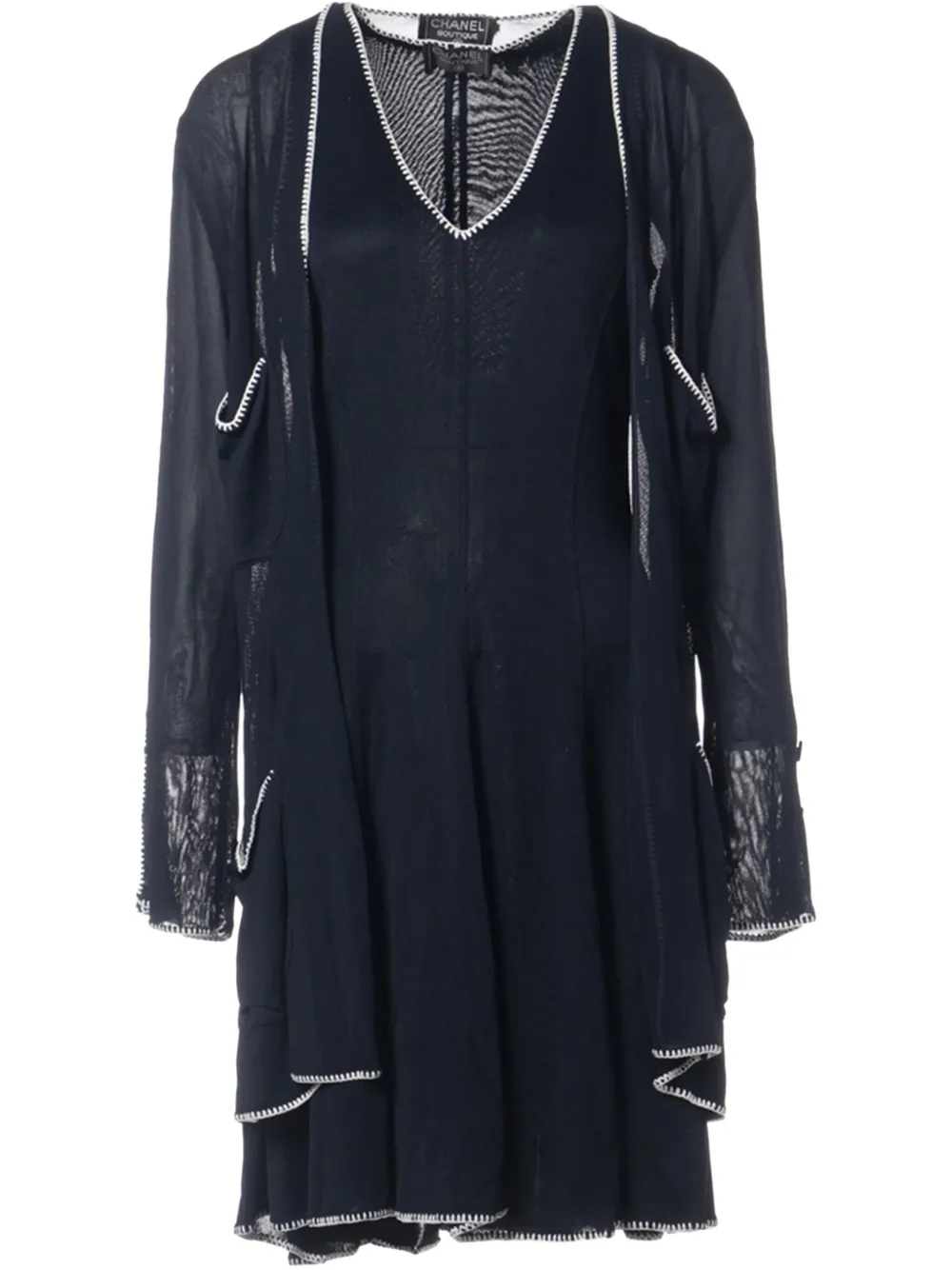 Pre-owned Chanel Whipstitch-trim Midi Dress In Blue