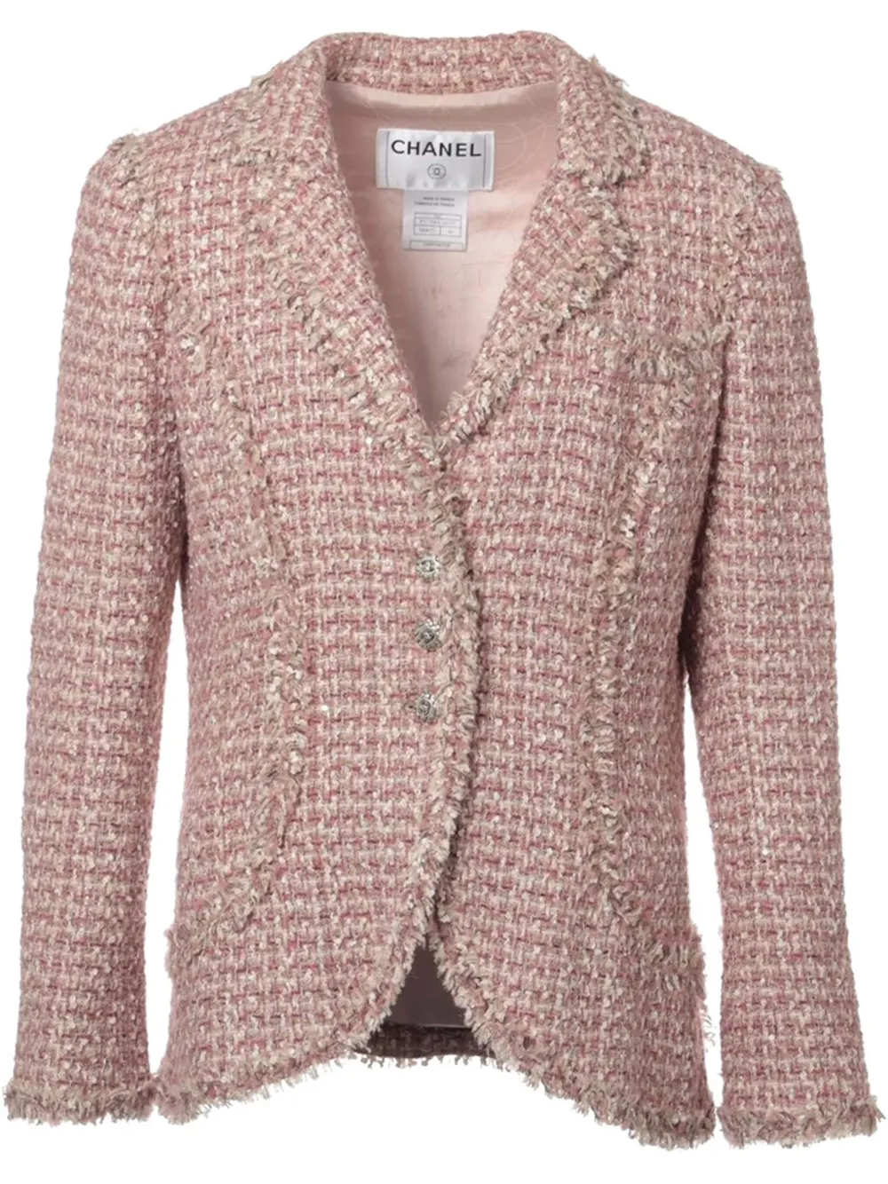 Pre-owned Chanel Silk Tweed Jacket In Pink