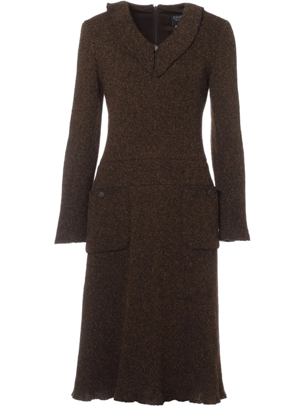 Pre-owned Chanel Brushed-effect Midi Dress In Brown
