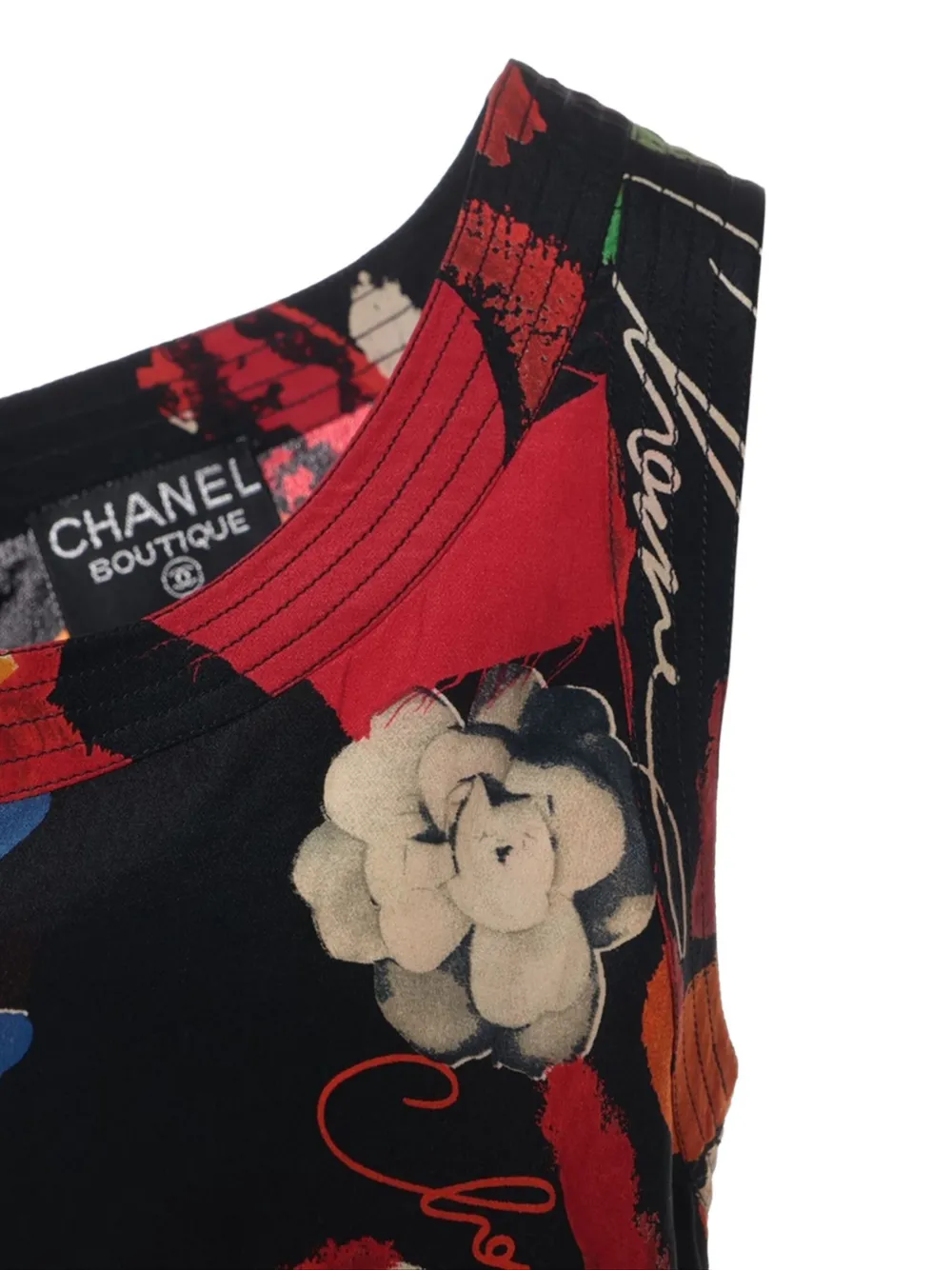 Pre-owned Chanel Floral-print Tank Top In Black