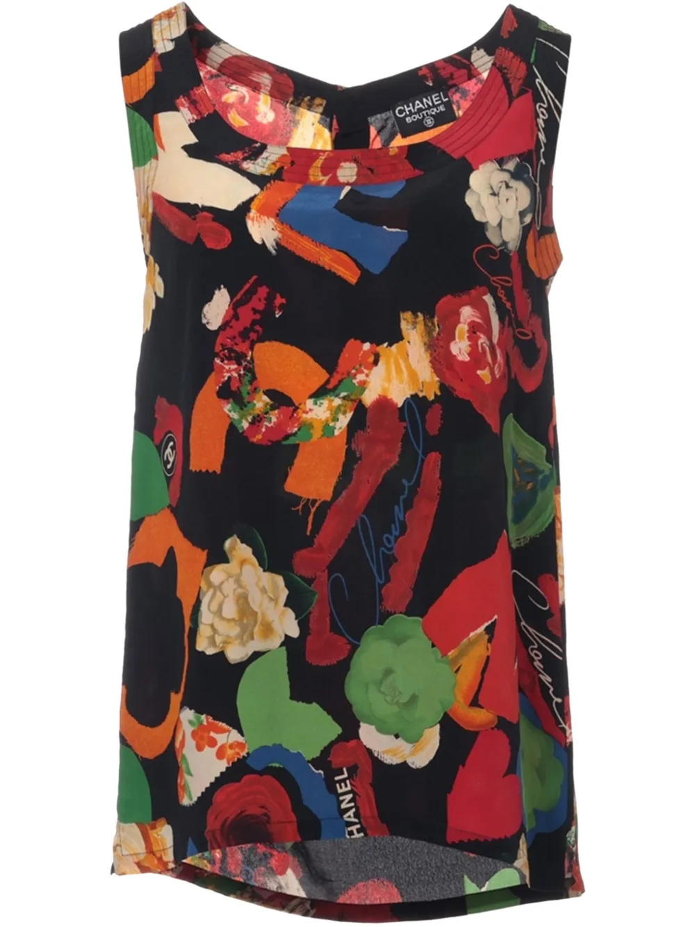 Pre-owned Chanel Floral-print Tank Top In Black