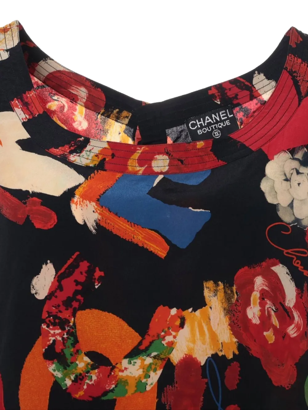Pre-owned Chanel Floral-print Tank Top In Black