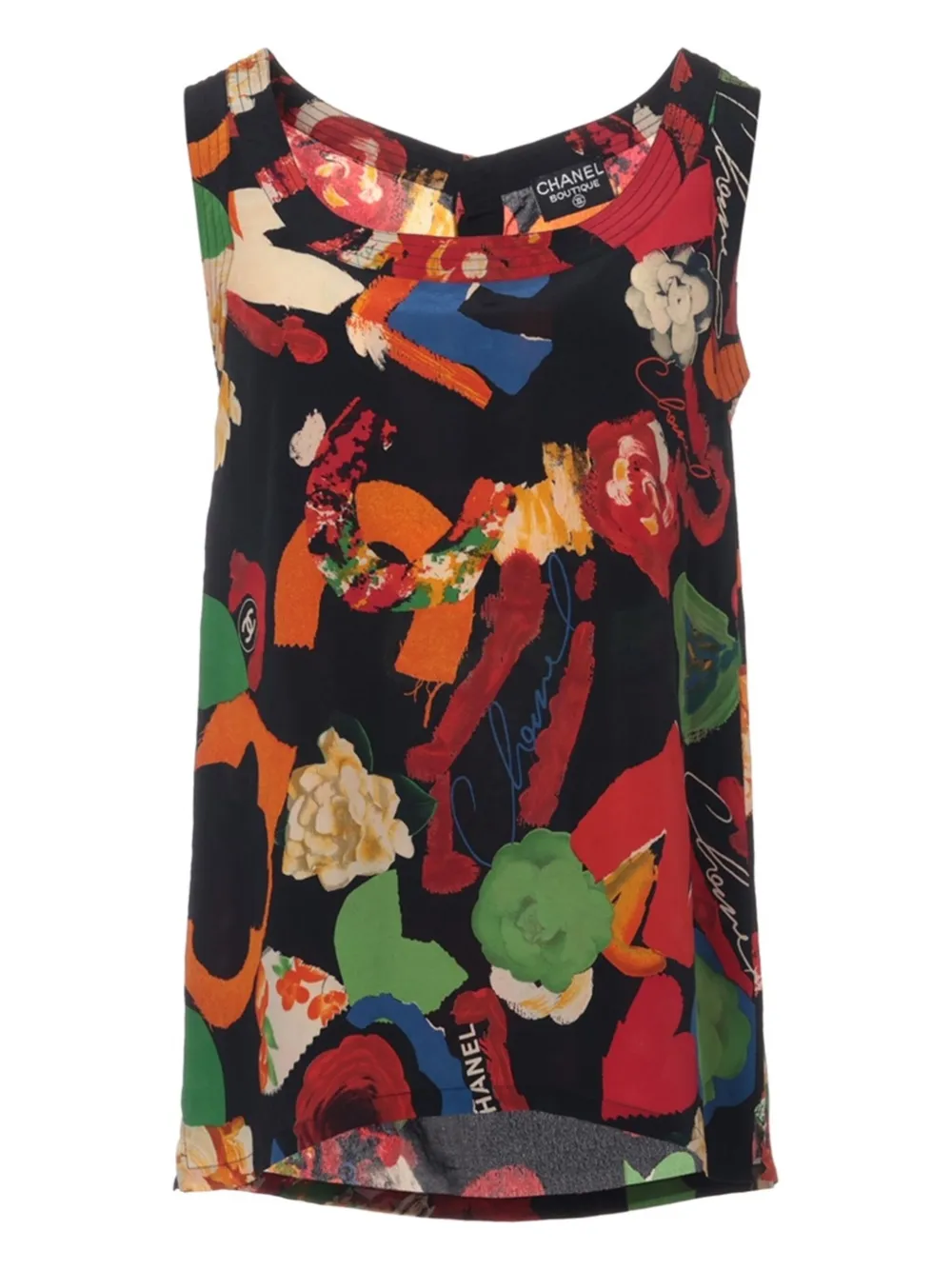CHANEL Pre-Owned floral-print tank top | Black | Image 1