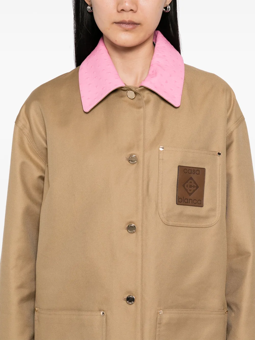 Casablanca Beige Cotton Jacket With Pink Collar In Neutrals