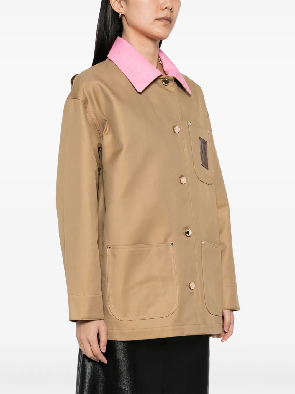 Casablanca Beige Cotton Jacket With Pink Collar In Neutrals