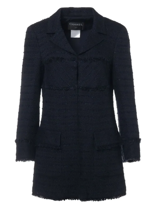 CHANEL Pre-Owned Mantel Aus Tweed Blau FARFETCH AT