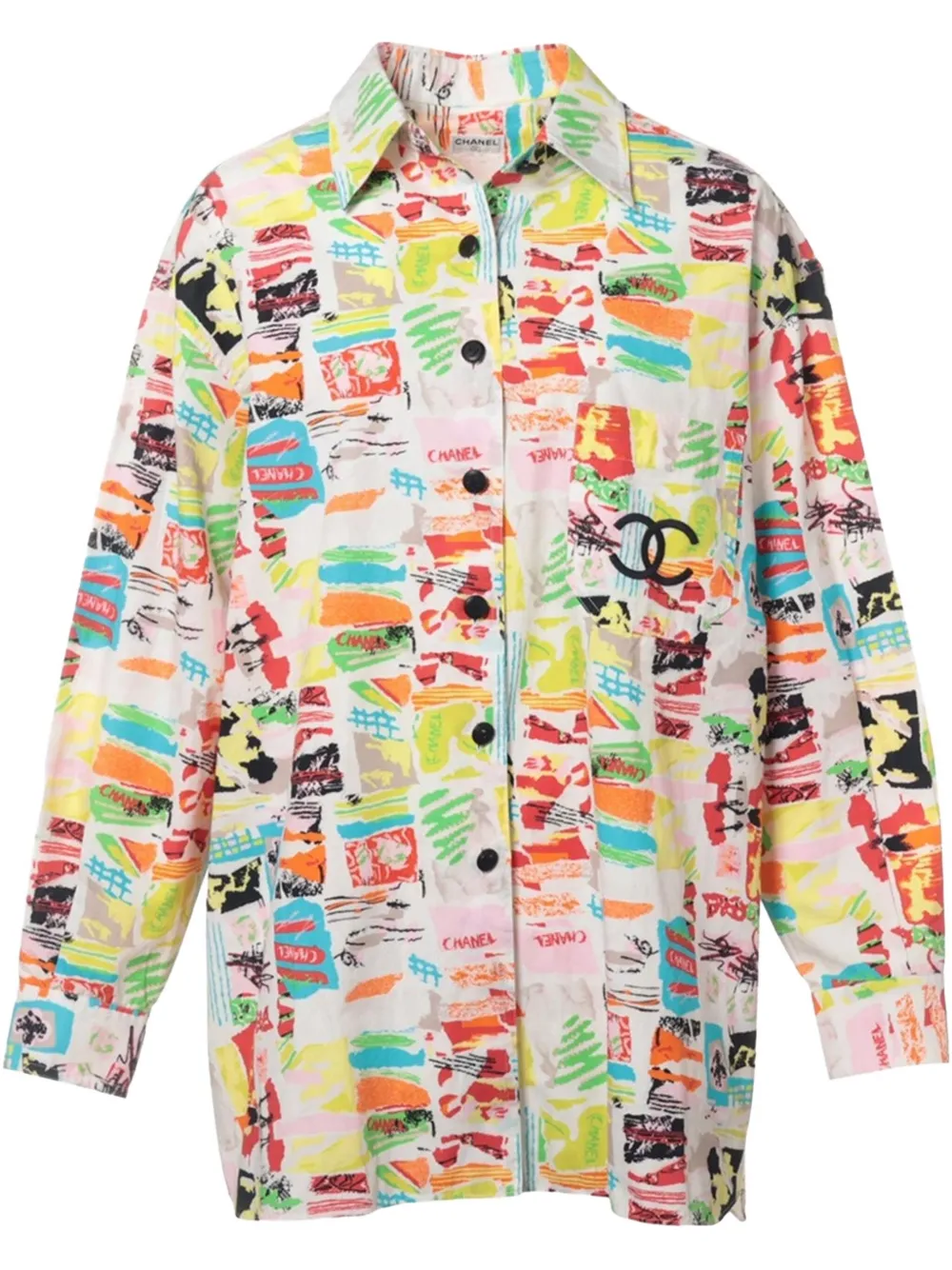 Pre-owned Chanel Abstract-print Shirt In White