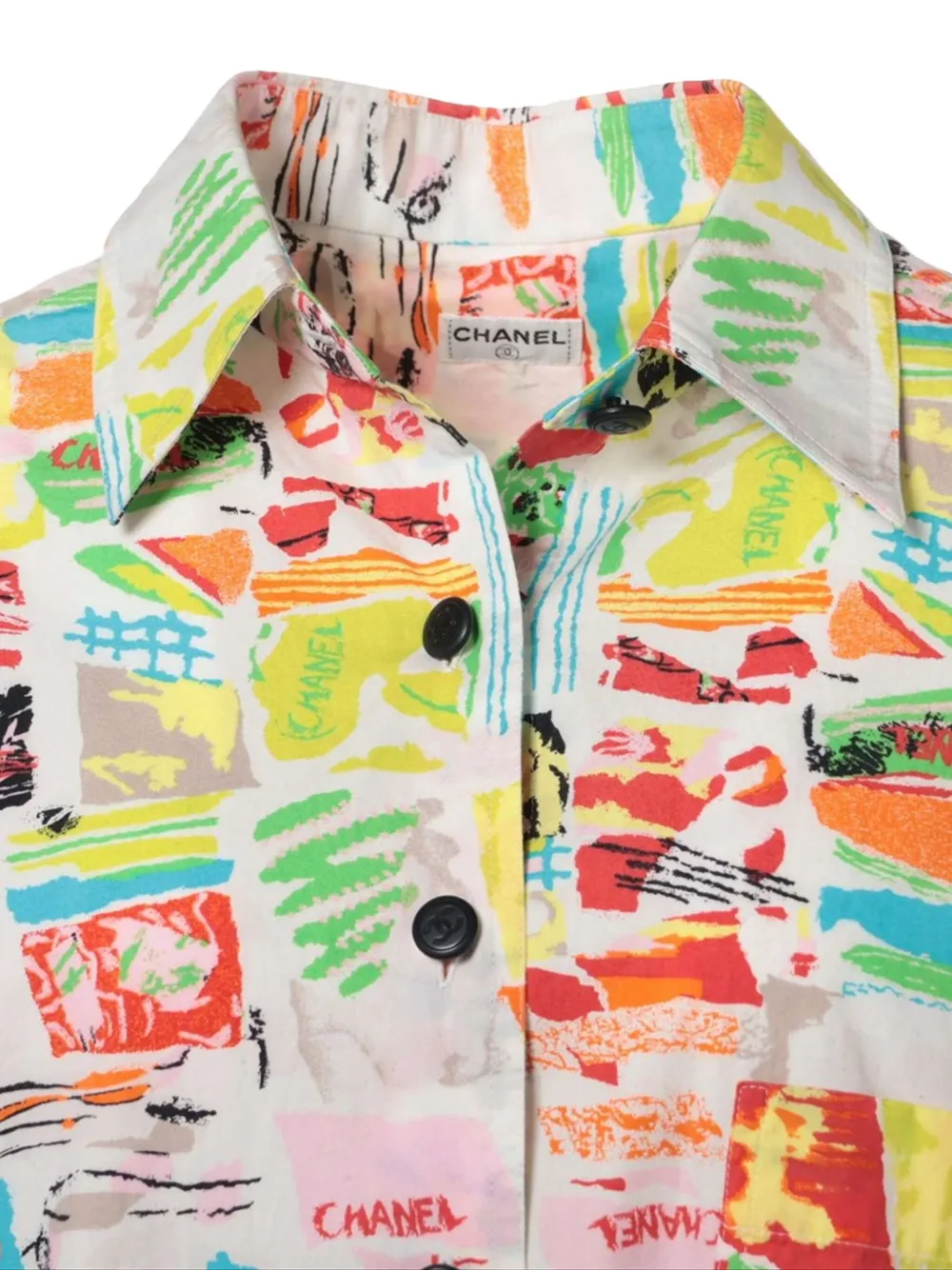 Pre-owned Chanel Abstract-print Shirt In White
