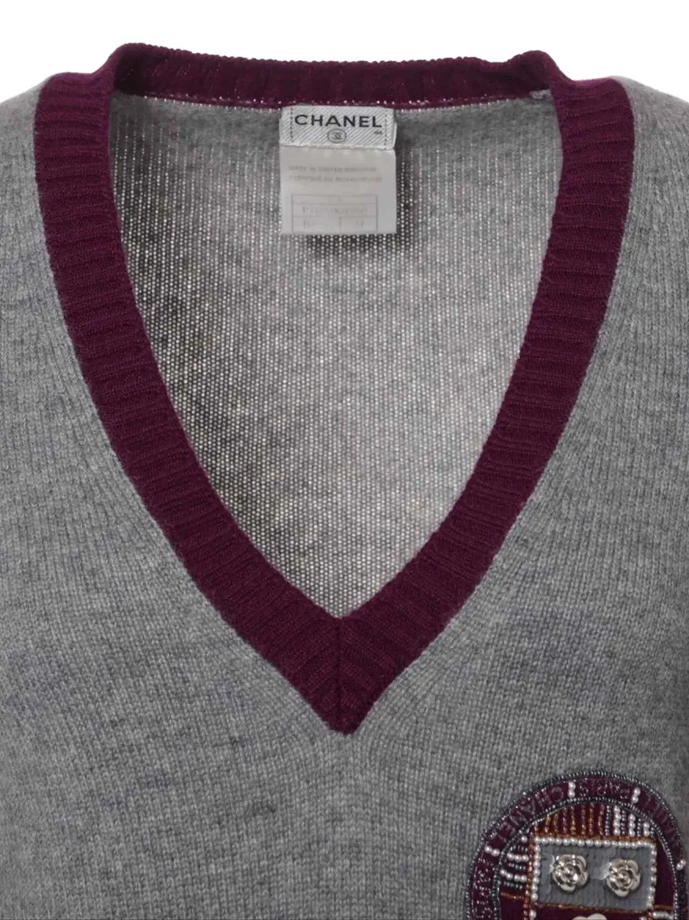 Pre-owned Chanel Crest-detail Sweater In Grey