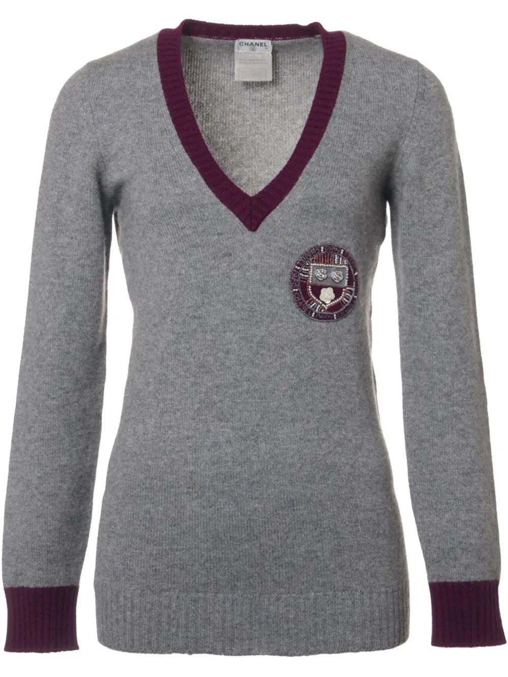Pre-owned Chanel Crest-detail Sweater In Grey