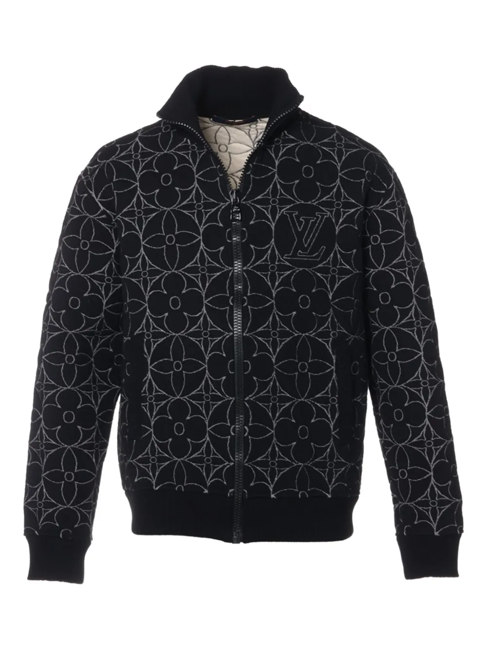 Pre-owned Louis Vuitton Floral-pattern Logo-detail Jacket In Black