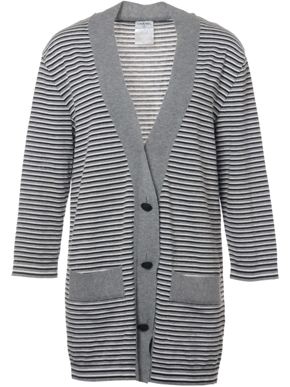 Pre-owned Chanel Striped Cardigan In Grey