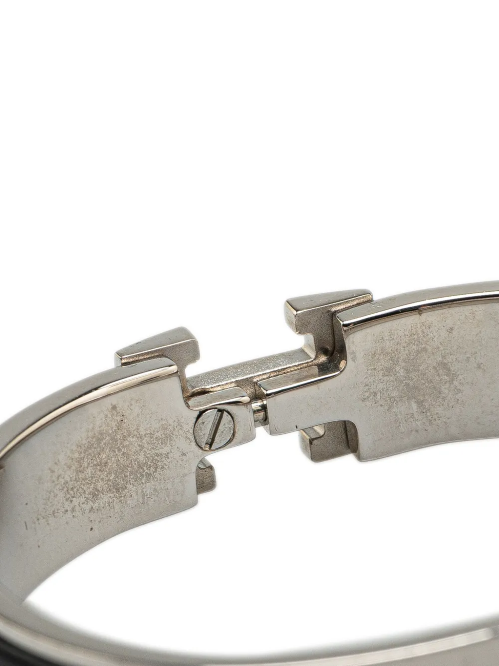 Pre-owned Hermes 20th Century Narrow Enamel Clic H Bracelet Pm Costume Bracelet In Silver
