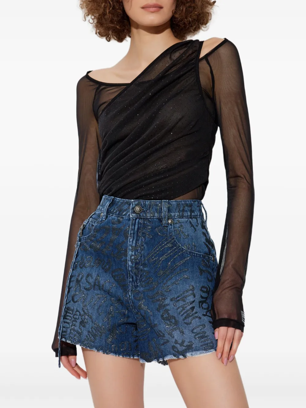Shop Versace Jeans Couture Draped Top In Black