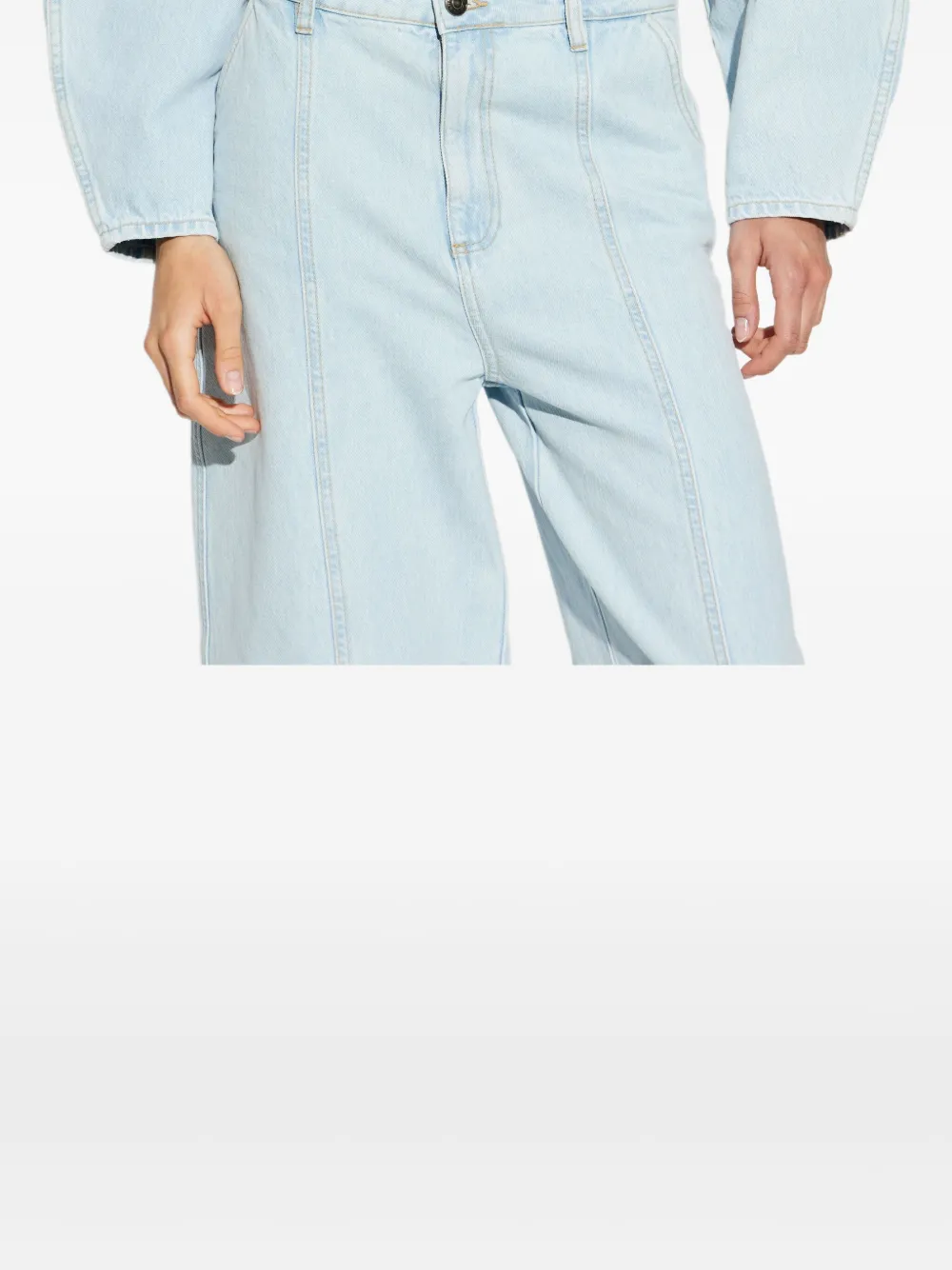 Shop Rotate Birger Christensen Cropped Denim Jacket In Blue