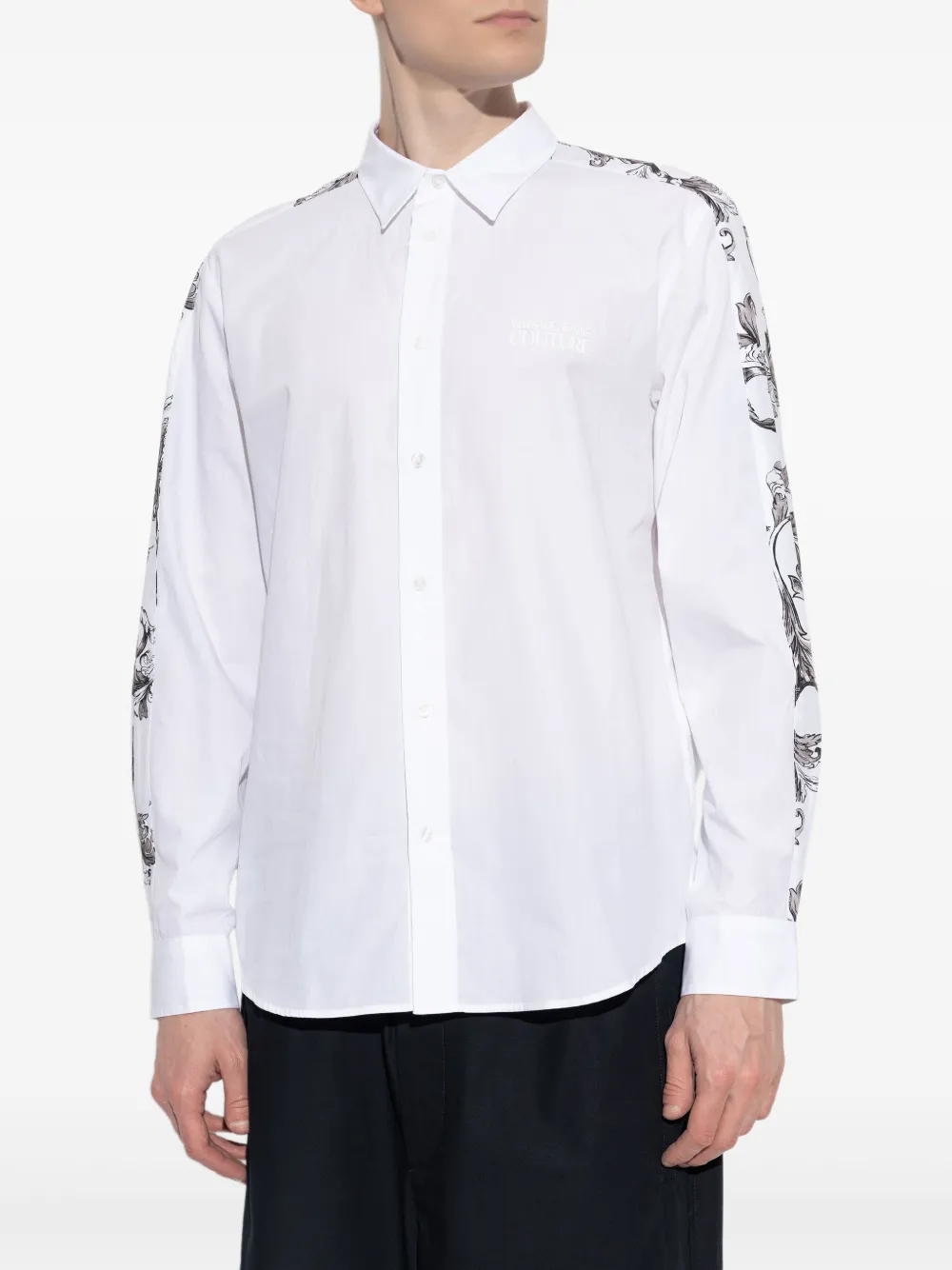 Versace Jeans Couture Overhemd met geborduurde bloemen en lange mouwen Wit
