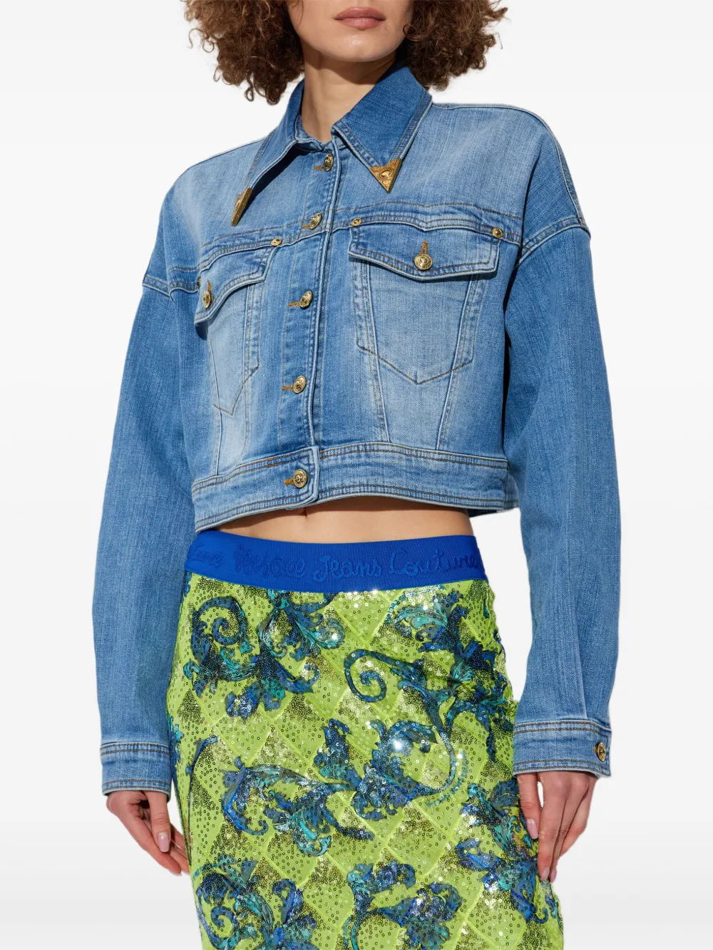 VERSACE JEANS COUTURE CROPPED DENIM JACKET 