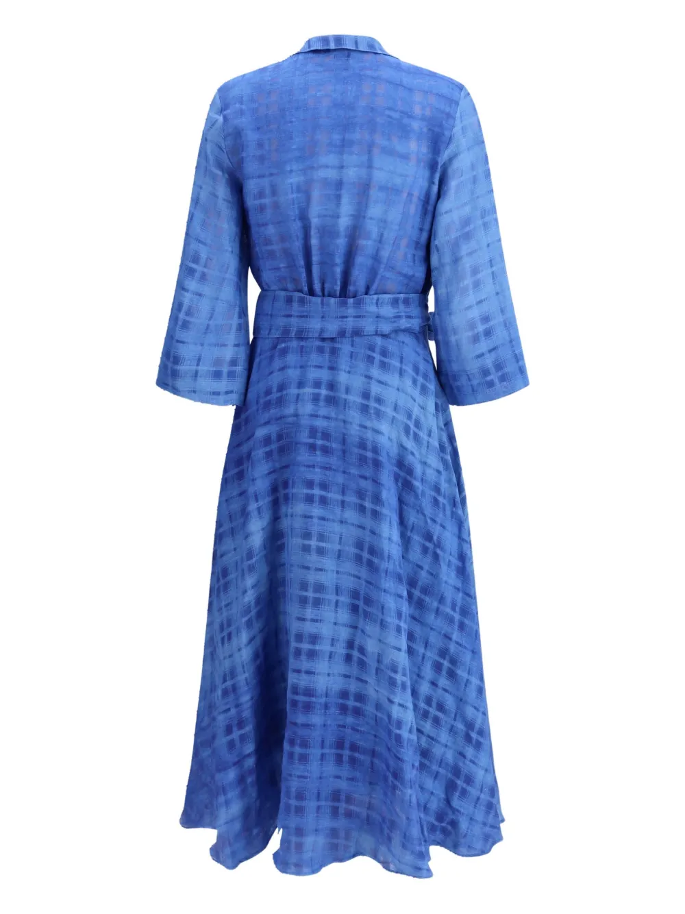 Sara Roka wrap-tie check midi dress - Blauw
