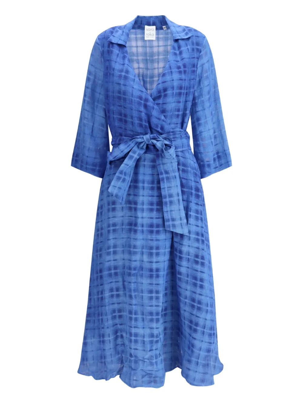 Sara Roka wrap-tie check midi dress - ブルー Sara Roka wrap-tie check midi dress - ブルー