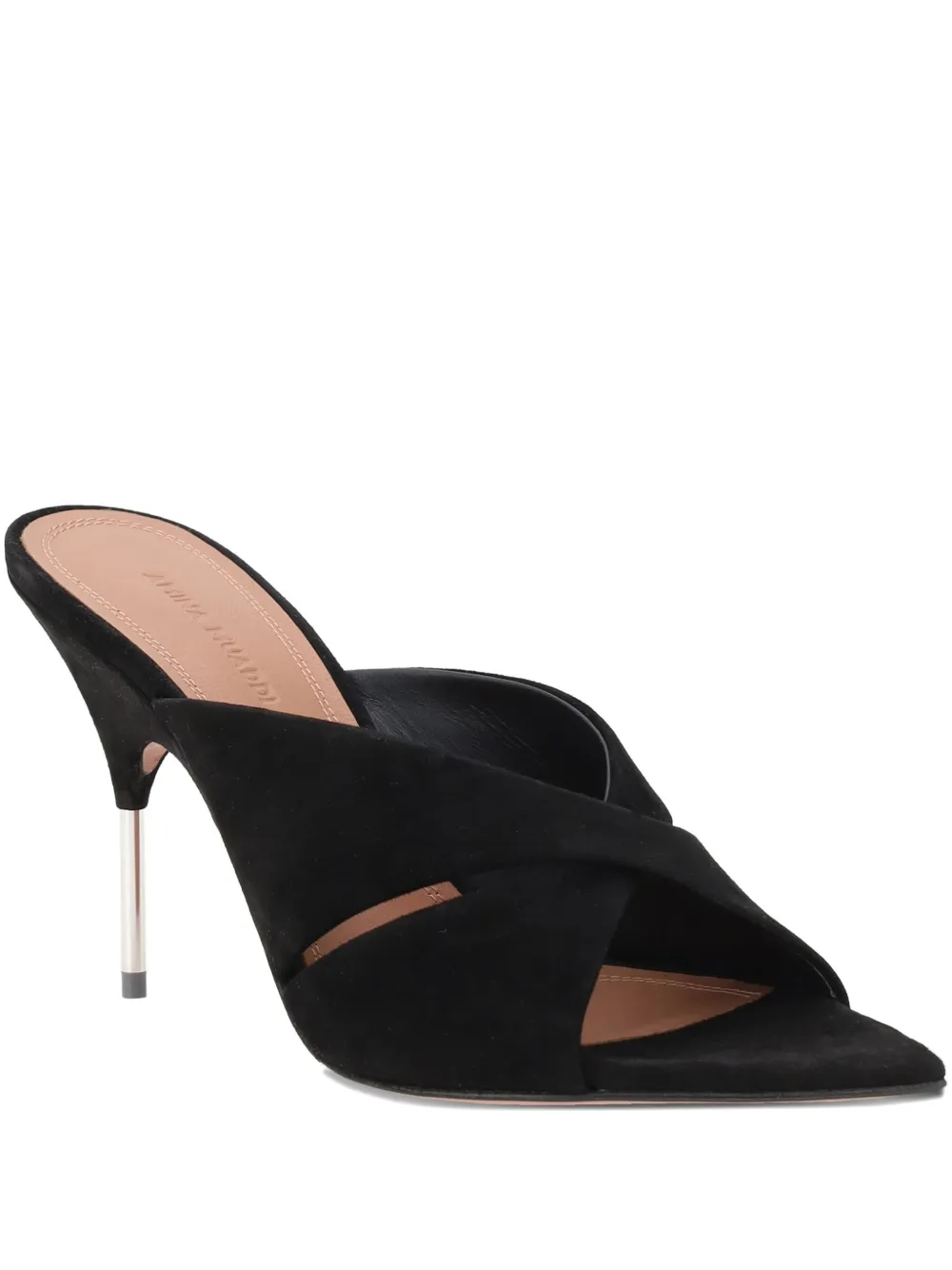 Shop Amina Muaddi Samantha Cross-strap Heeled Mules In Black