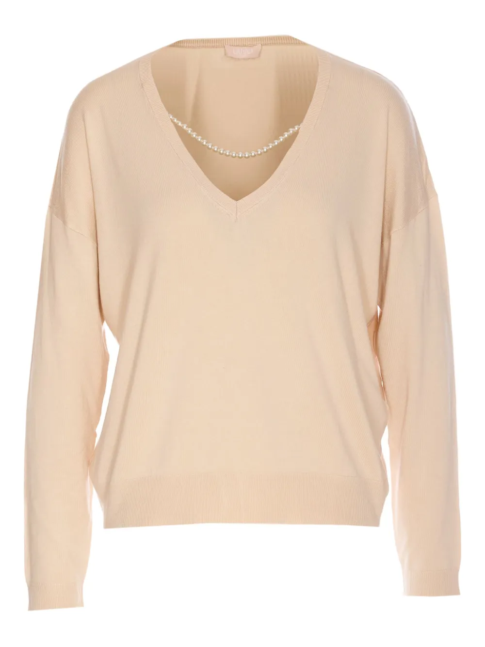 pearl-embellished V-neck sweater