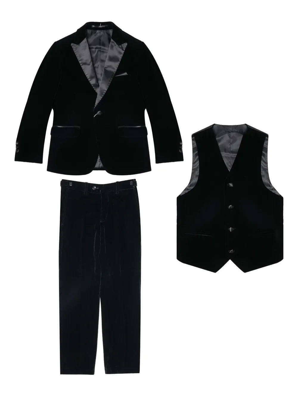 Shop Romano Velvet Three-piece Suit In Black