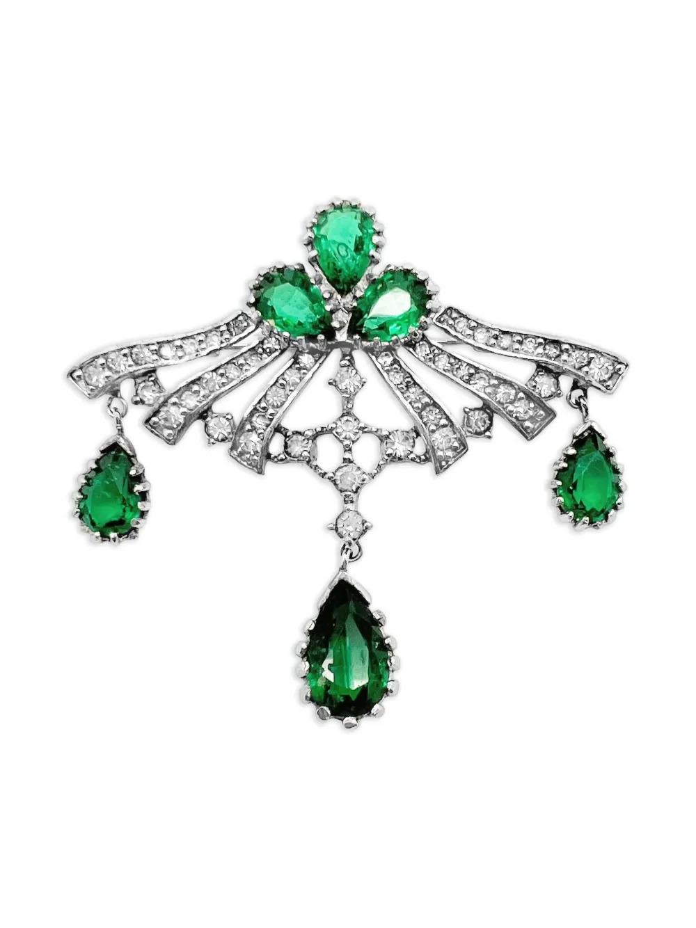 Jennifer Gibson Jewellery 1940s French Emerald Paste brooch | Silver | Image 1