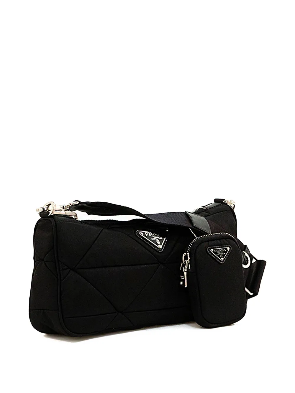 Prada Schoudertas met emaille triangelvormig logo - Zwart