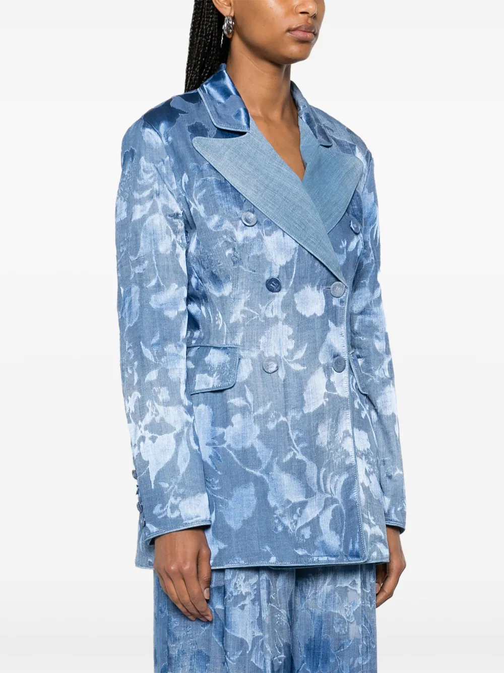 Ermanno Scervino Devoré Rose blazer met denimprint Blauw