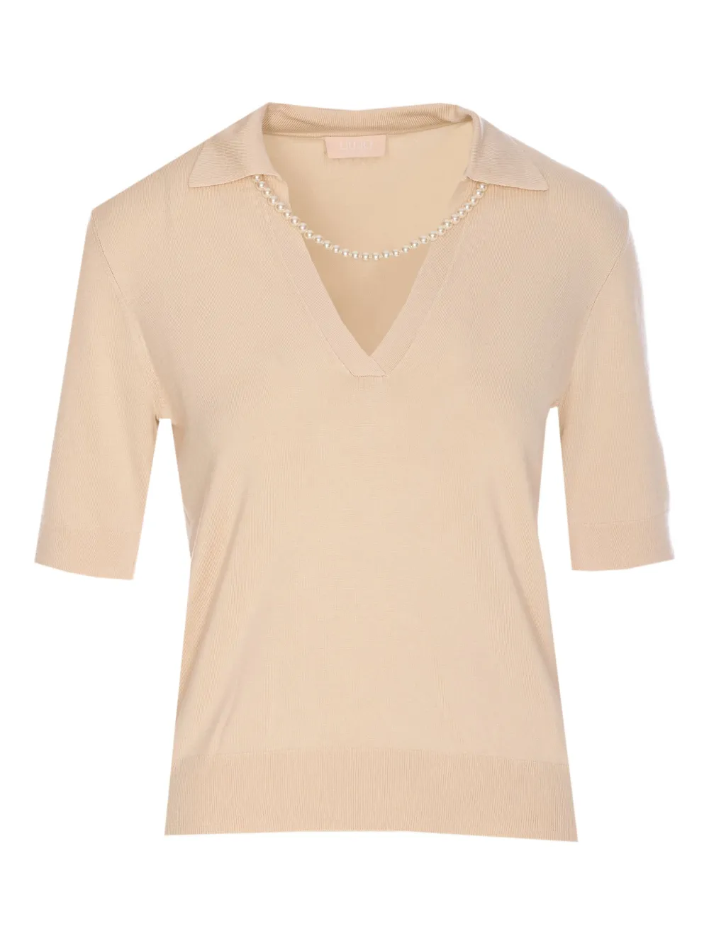 pearl-embellished polo-neck top