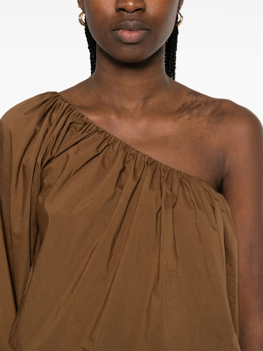 Philosophy Di Lorenzo Serafini One-shoulder Brown Top With Voluminous Silhouette In Brown