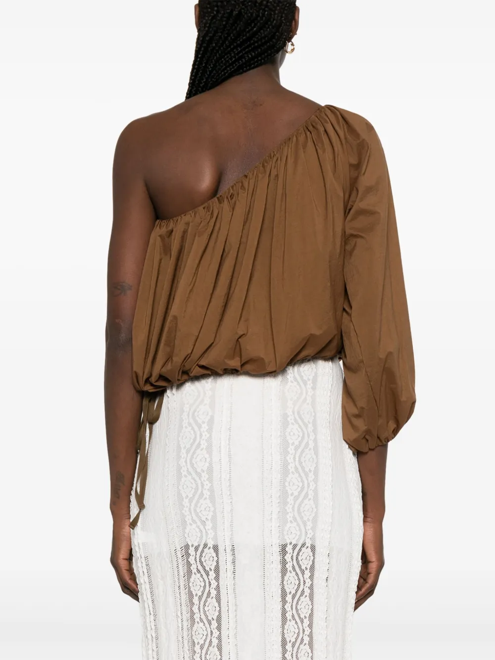Philosophy Di Lorenzo Serafini One-shoulder Brown Top With Voluminous Silhouette In Brown