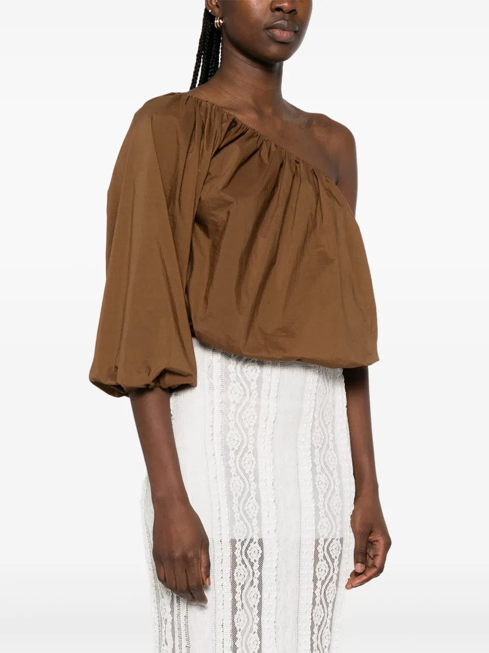 Philosophy Di Lorenzo Serafini One-shoulder Brown Top With Voluminous Silhouette In Brown