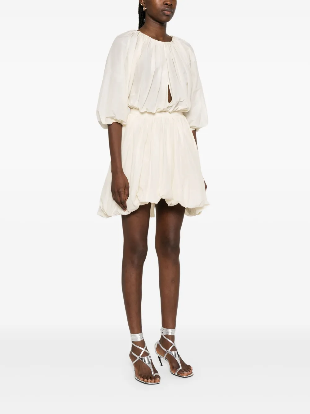 Shop Philosophy Di Lorenzo Serafini Gathered Mini Dress In Neutrals