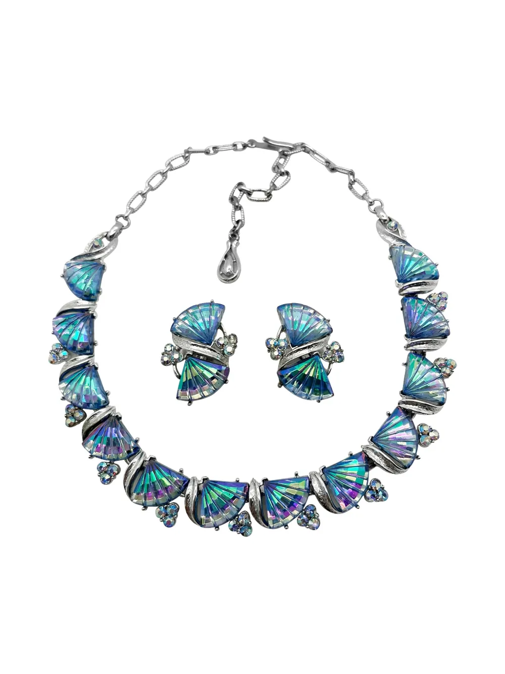 Jennifer Gibson Jewellery 1950s Jewelcraft Fan necklace set - Argento