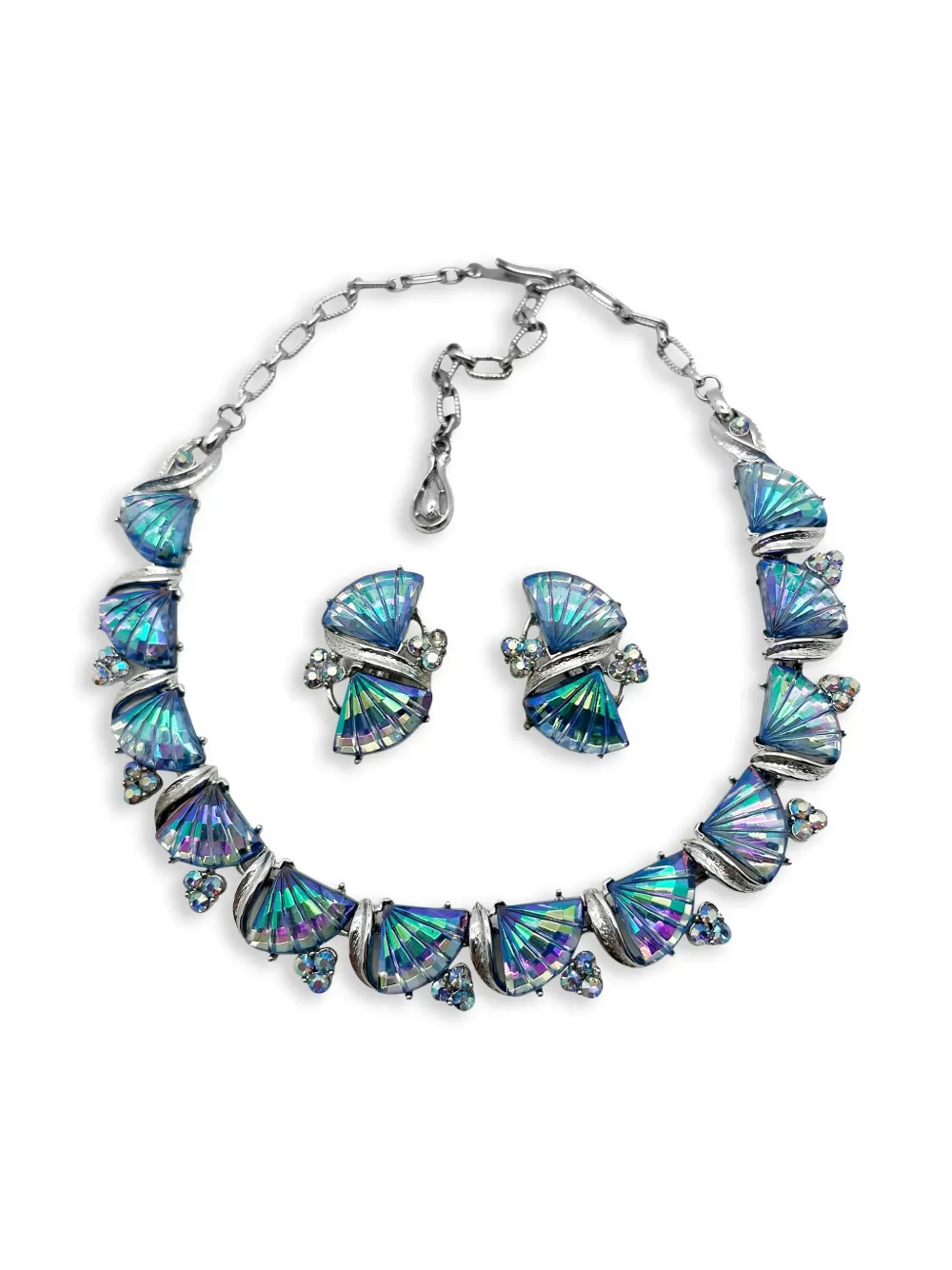 Jennifer Gibson Jewellery 1950s Jewelcraft Fan necklace set | Silver | Image 1