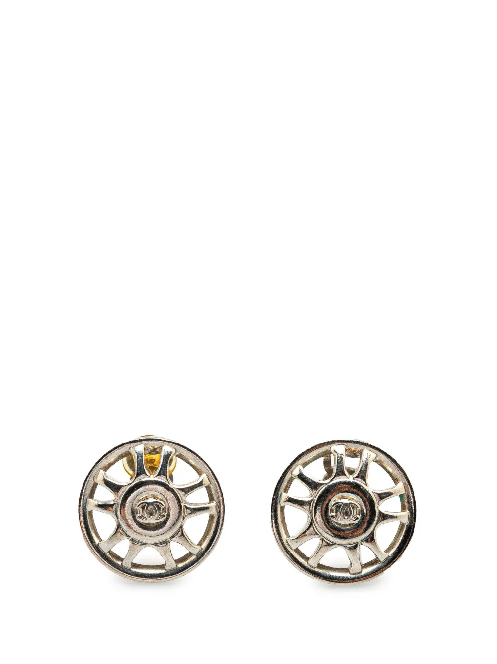 CHANEL Pre-Owned أقراط كبس فضة بتصميم زر وشعار CC ‏1997 | فضي | Image 1