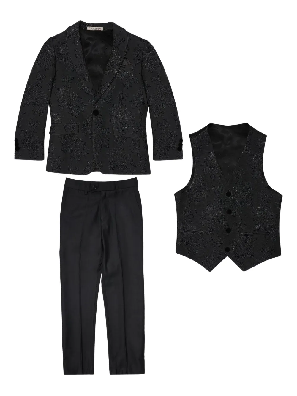 ROMANO KIDS patterned-jacquard suit (set of three) - Nero