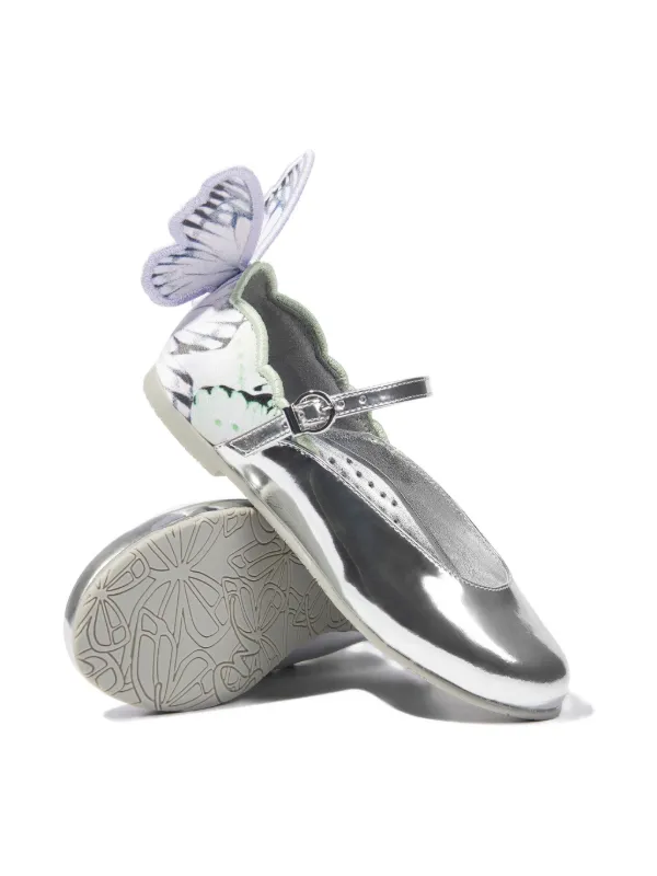 Sophia Webster Mini Wings Leather Ballerina Shoes | Silver