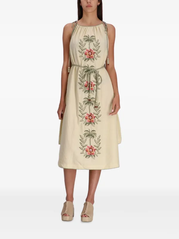 green emerald velvet dress Blue Garden Tapestry Embroidered Long Sleeve Midi Dress