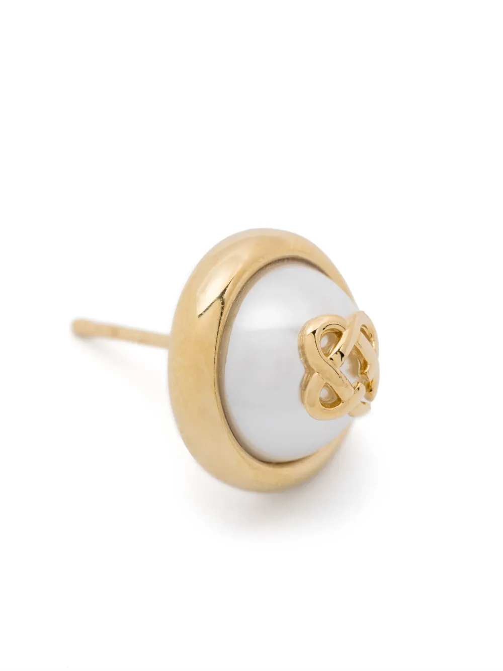 Shop Casablanca Pearl Logo Stud Earrings In Gold