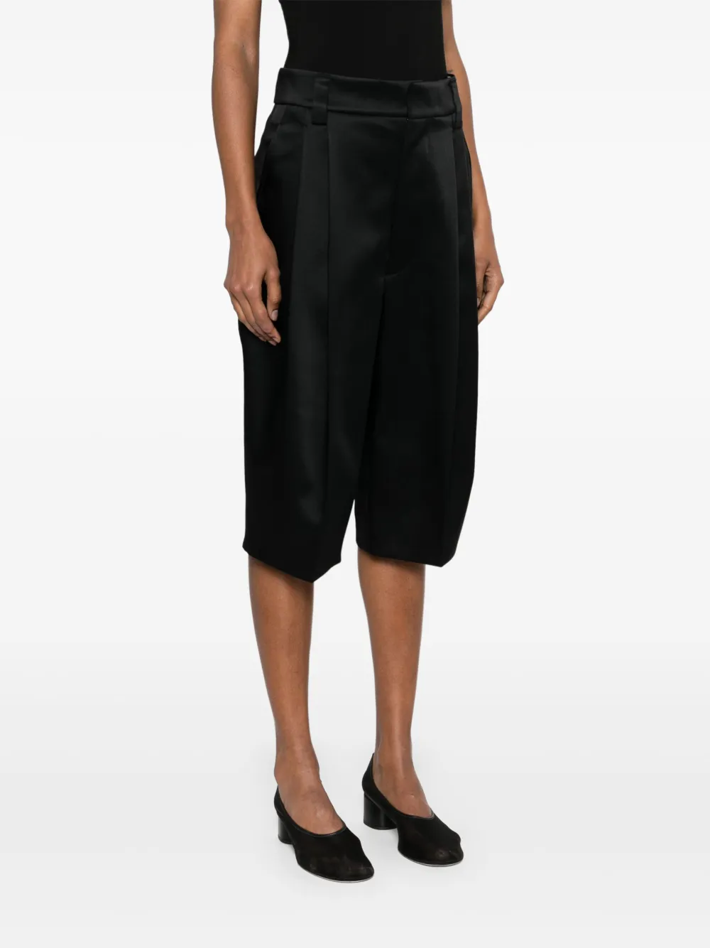 Shop Carven Pleated Bermuda Shorts In Black