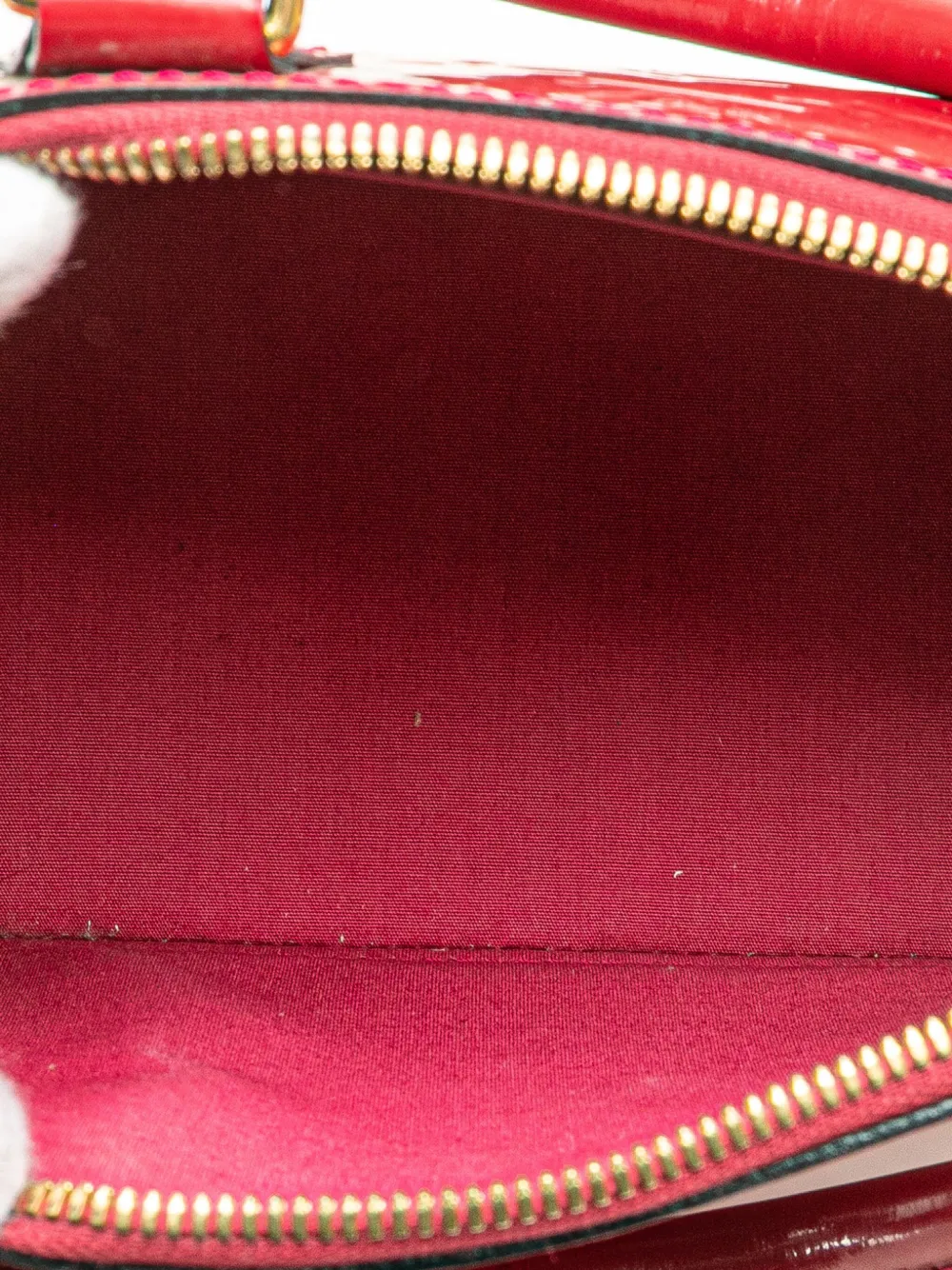 Pre-owned Louis Vuitton 2013 Monogram Vernis Alma Bb Satchel In Red