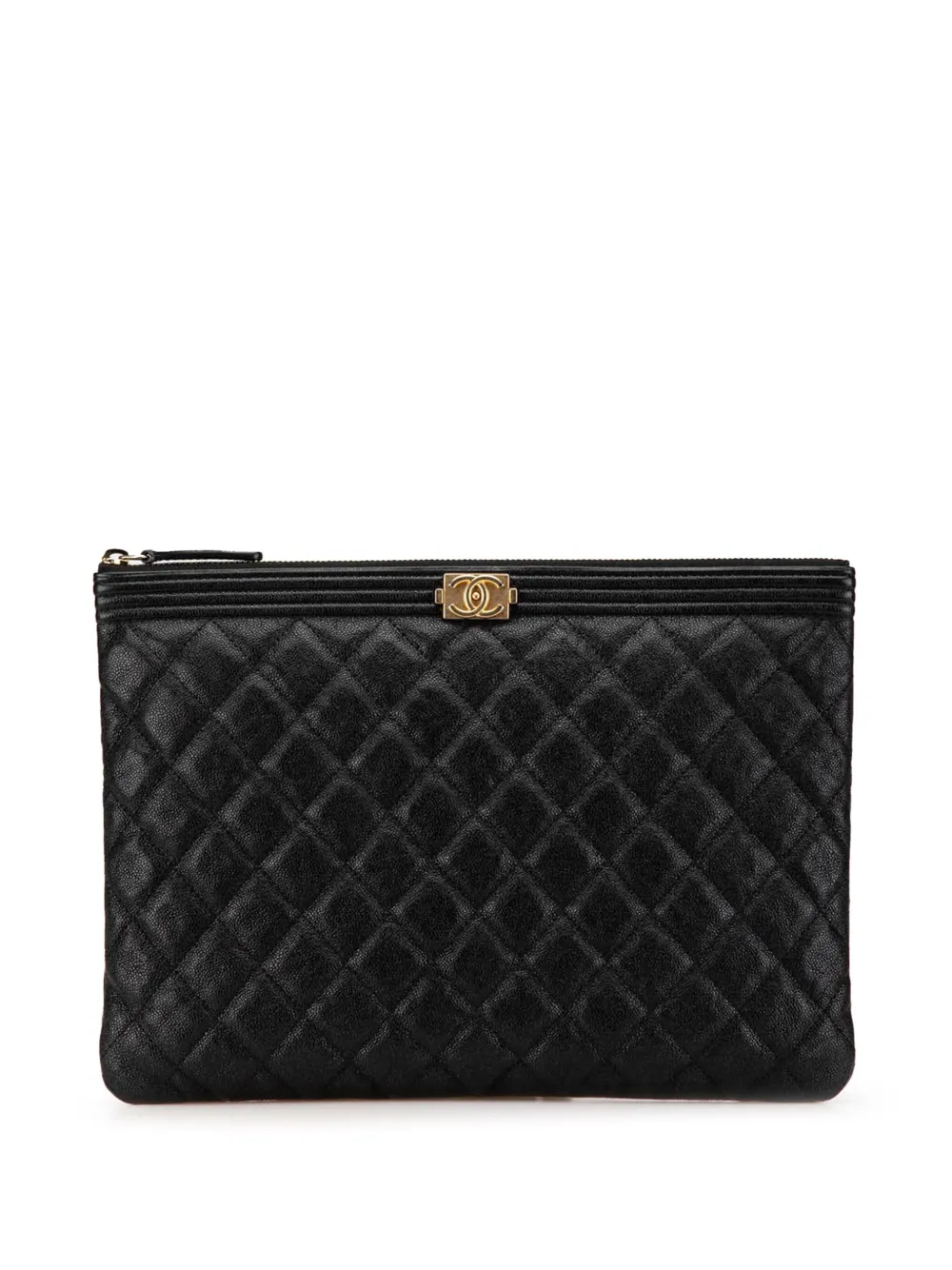 CHANEL Pre-Owned 2019 ミディアム マトラッセ キャビア ボーイ O ケース クラッチバッグ - ブラック CHANEL Pre-Owned 2019 ミディアム マトラッセ キャビア ボーイ O ケース クラッチバッグ - ブラック