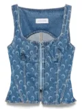 Marine Serre Moon laser denim bustier top - Blue