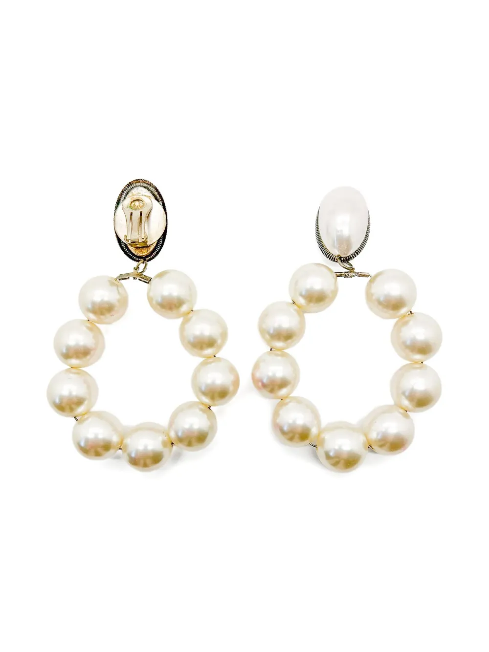 Pre-owned Jennifer Gibson Jewellery 1960s Mabé Pearl Hoop Earrings In Silver