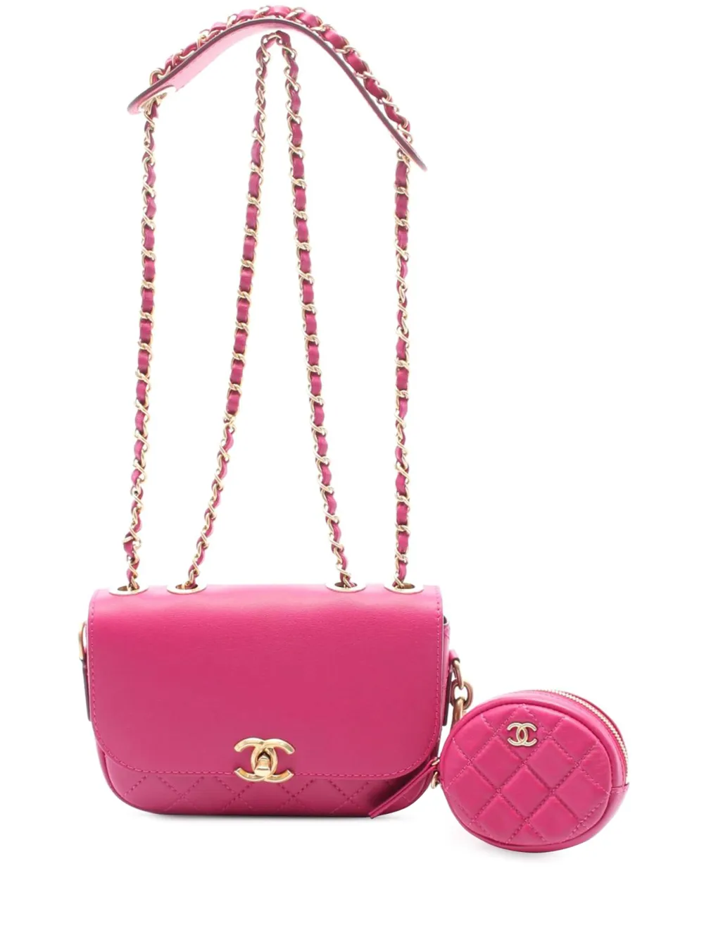 CHANEL Pre-Owned 2019 マトラッセ カーフスキン マルチ ポーチング フラップ ショルダーバッグ - ピンク CHANEL Pre-Owned 2019 マトラッセ カーフスキン マルチ ポーチング フラップ ショルダーバッグ - ピンク