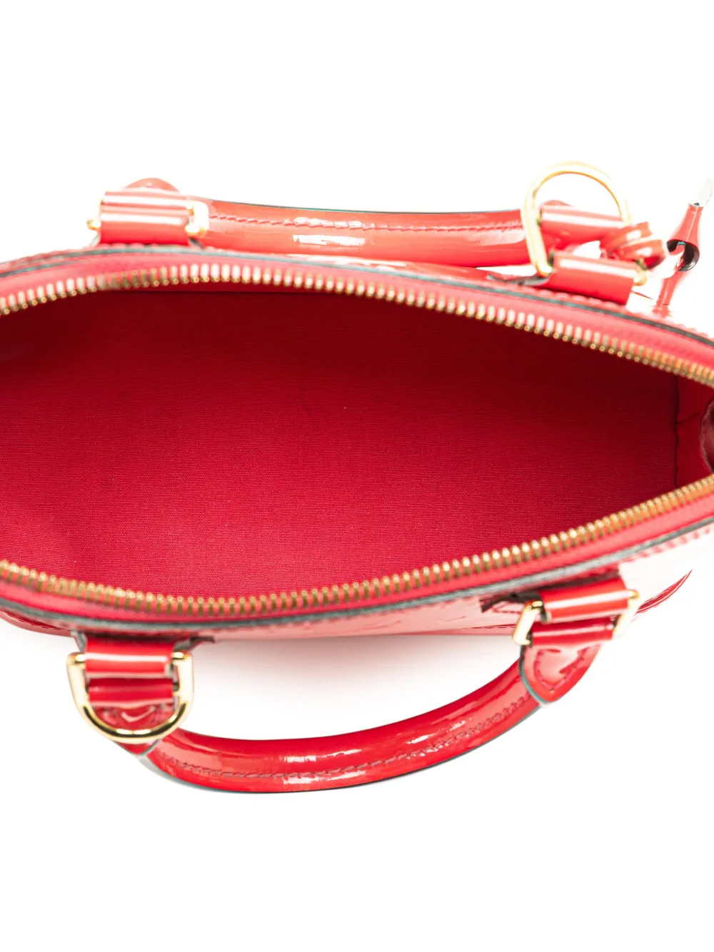Pre-owned Louis Vuitton 2016 Monogram Vernis Alma Bb Satchel In Red